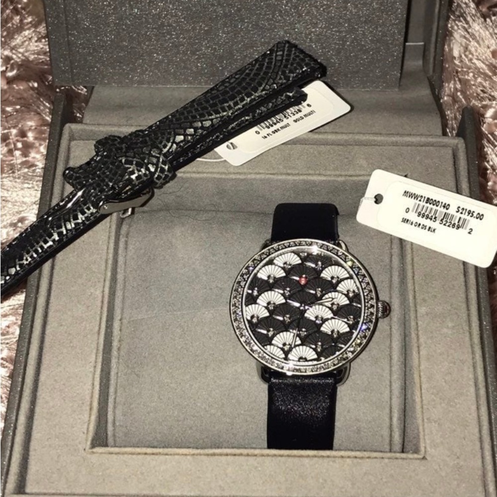 Michele Silver and Black Luxury Watch with Art Deco Design